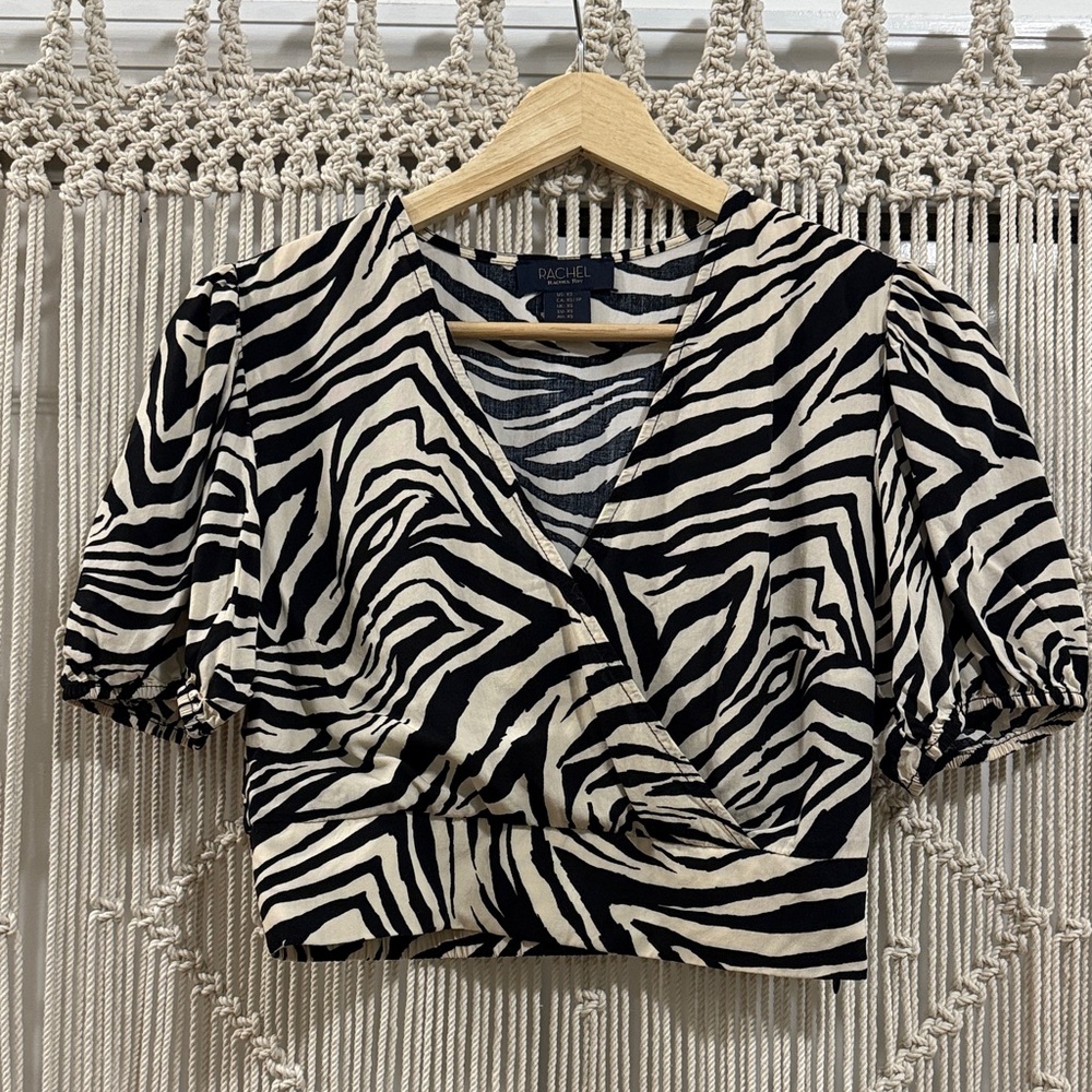RACHEL Roy Zebra Print Wrap Crop Blouse